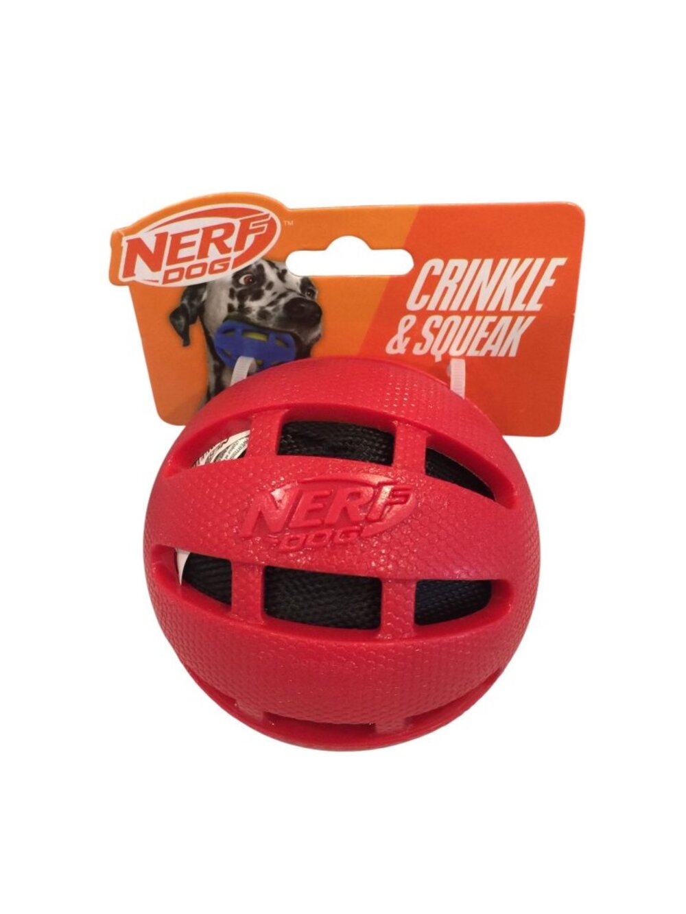 Nerf Dog Red Black Crinkle Squeak Ball
